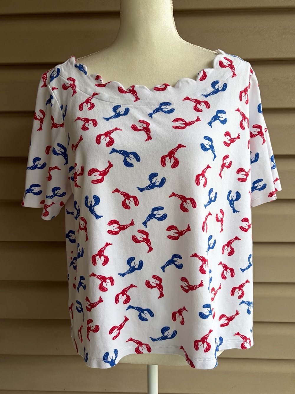 •Kim Rogers•  Lobster Print Scallop Neck Short Sleeve Tee - Size XL Petite